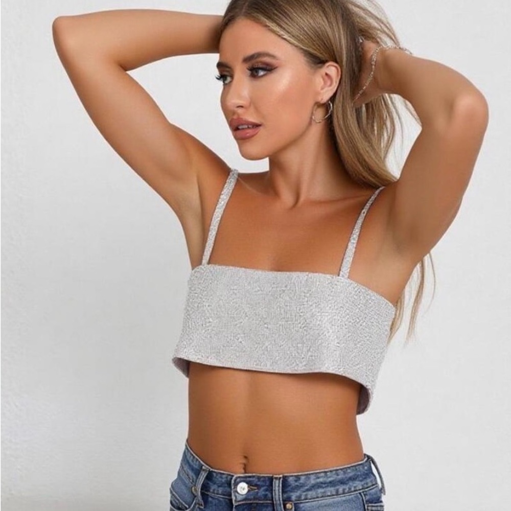 Silver Sparkle Cropped Tank Top - Women's